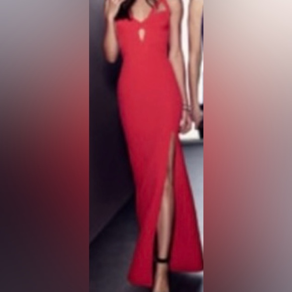 NWT BCBGMaxAzria Red Cutout Halter “Madilynn” Gown